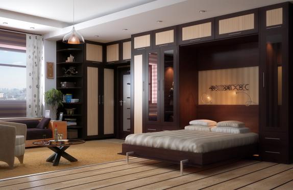 Quarto sala de design com cama de elevador