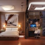 Sala de estar e quarto em um quarto