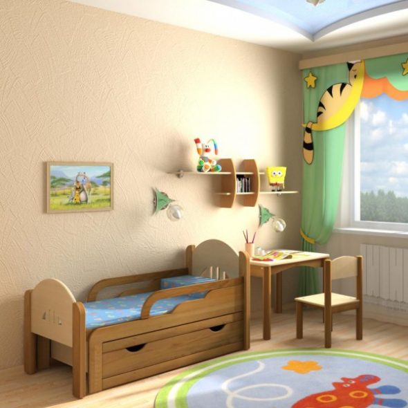 Chambre d'enfants avec un lit coulissant