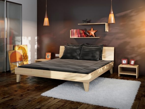 Gain de place grâce à l'étagère au dessus du lit