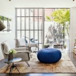 pouf tricoté bleu