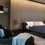 chambre avec mobilier sombre
