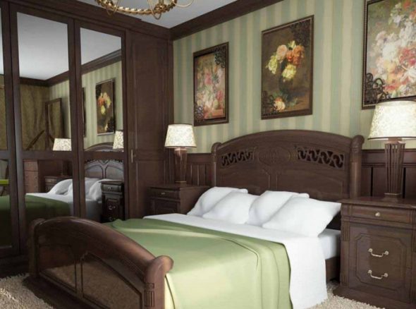mobilier sombre dans la chambre verte