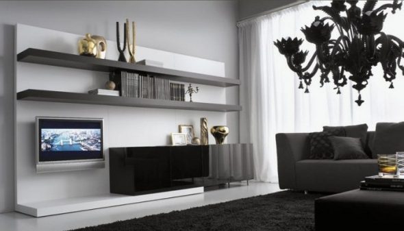 Mobilier noir à l'intérieur du salon