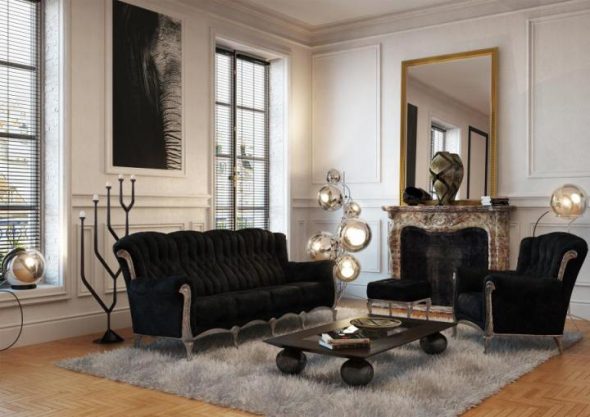 Mobilier noir et murs blancs