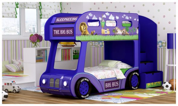 Bus lit superposé de couleur bleue avec pare-chocs obemny