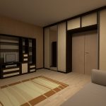 Salon intérieur avec une armoire coulissante autour de la porte d'entrée