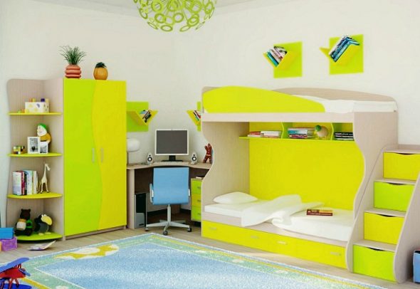 Lit mezzanine lumineux pour deux enfants
