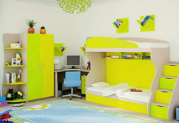 Lit mezzanine lumineux pour deux enfants