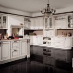 set de cuisine blanc avec un sol sombre