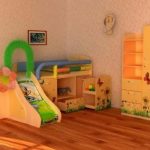 lit d'enfant avec toboggan et étagères