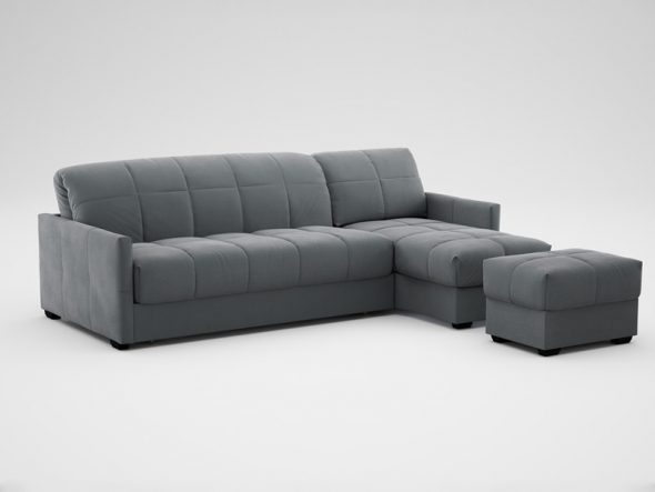 canapé d'angle avec une petite canape et pouf couleur gris perle