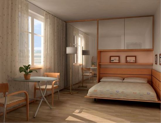 Décoration murale à la tête du lit avec de grands miroirs