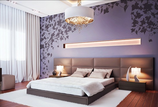 Décor mural près du lit dans la chambre à coucher avec des panneaux muraux souples