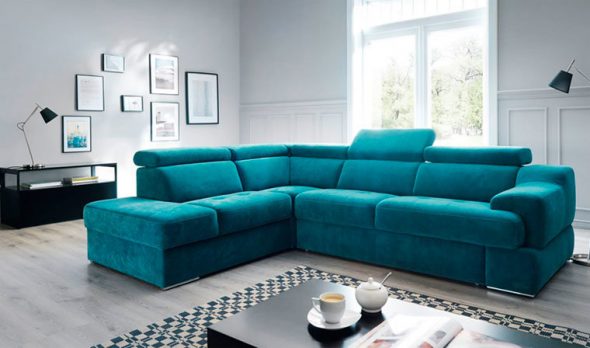 canapé d'angle turquoise