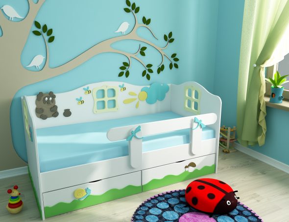 lit avec un coté dans la chambre d'enfant