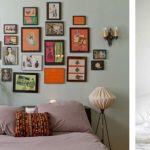 un collage de photos à la tête du lit