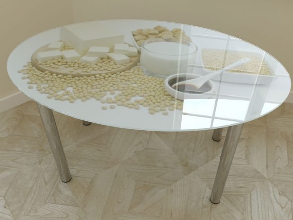 table de cuisine avec photo en verre
