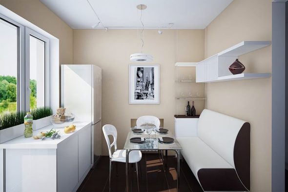 Cuisine design de 14 mètres carrés avec un canapé