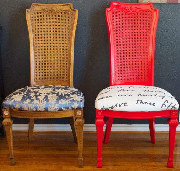 Fauteuil bricolage retravaillé avant et après
