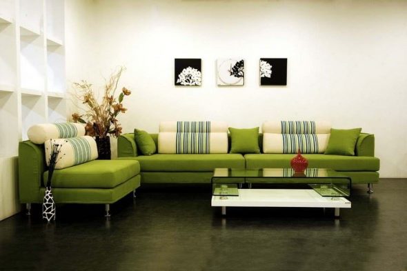 salon vert canapé