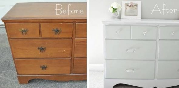 restauration de la commode avant et après