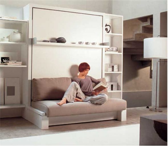 Lit, armoire intégrée