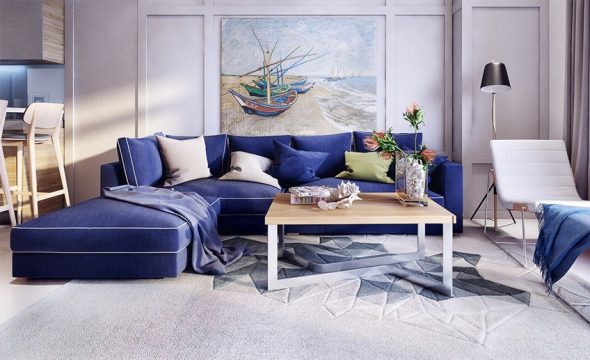 Canapé bleu à l'intérieur