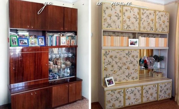  décor de meubles avec des résidus de papier peint