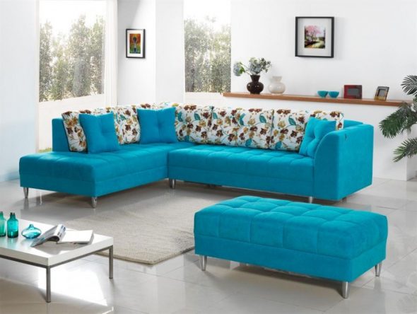 canapé turquoise d'angle