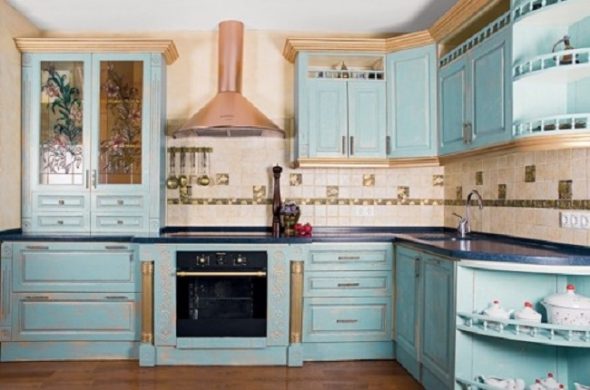 meuble de cuisine bleu patine