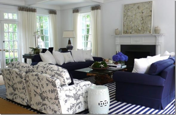 combinaison de bleu et blanc dans le salon