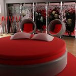 Lit rond sans tête de lit en rouge