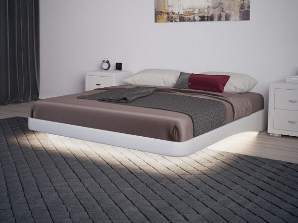 Lit flottant sans tête de lit avec lumières