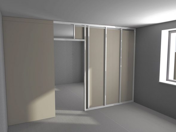 Cloisons en placoplâtre avec porte