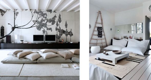 Coussins blancs à l'intérieur