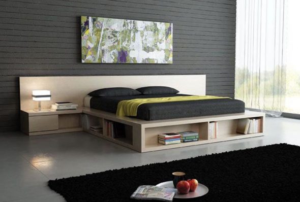 Podium de lit avec niches de rangement intégrées
