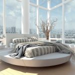 Chambre en verre insolite avec un podium de lit rond