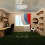 Tapis vert original sous la forme d'un terrain de football dans la crèche