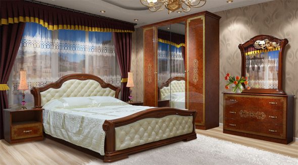 Chambre chic avec des meubles en bois