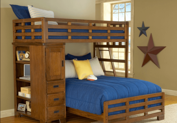Lit mezzanine simple pour un enfant et un lit double pour les parents en bas
