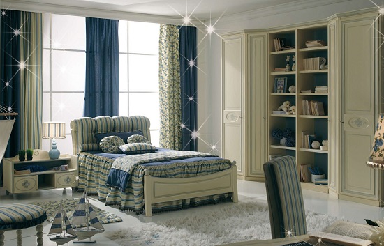 Chambre d'enfants confortable dans une maison de campagne par la grande fenêtre