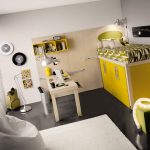 Lit mezzanine jaune avec armoire intégrée