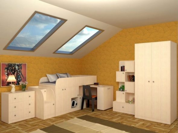 Kindermeubilair in de slaapkamer op de zolder