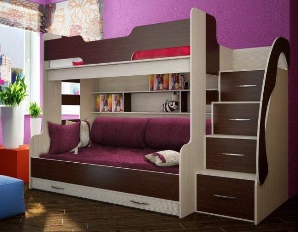 Lits superposés pour enfants avec un canapé
