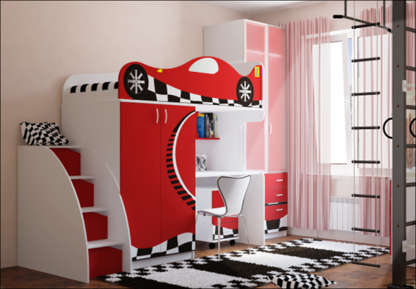 Intérieur d'une chambre pour un garçon avec un lit mezzanine