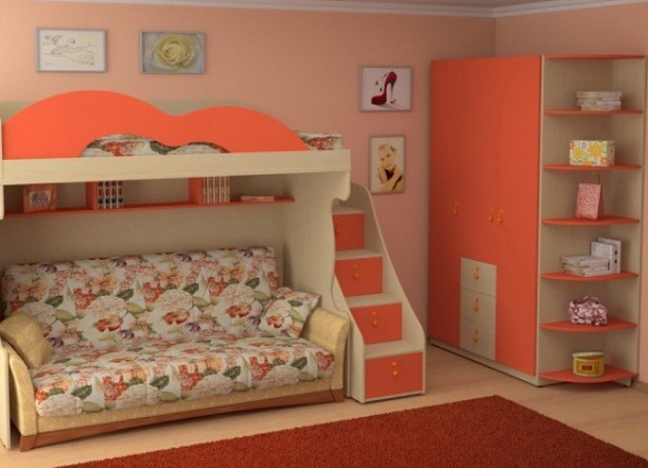 Ensemble de meubles avec un lit de grenier avec un canapé en aggloméré durable