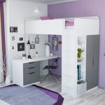 Lit mezzanine 5 en 1 Polini Simple avec bureau et armoire en blanc