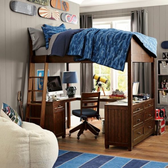 Lit mezzanine pour adultes avec bureau et commode