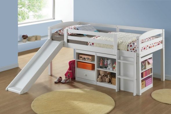 Lit mezzanine simple avec toboggan